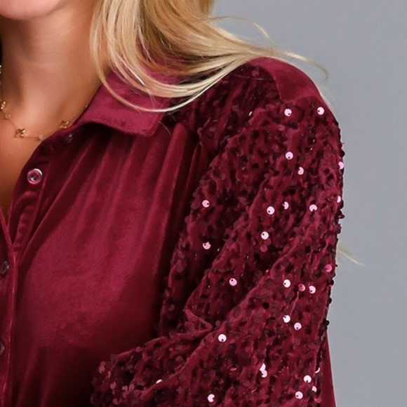 Umgee Burgundy Velvet Tunic Top - Picture 6 of 13